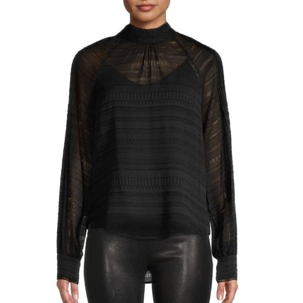 Veronica Beard Aniya Lace Silk-Blend Blouse Black Womens Size 00